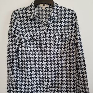Michael Kors Navy and White Houndstooth Blouse